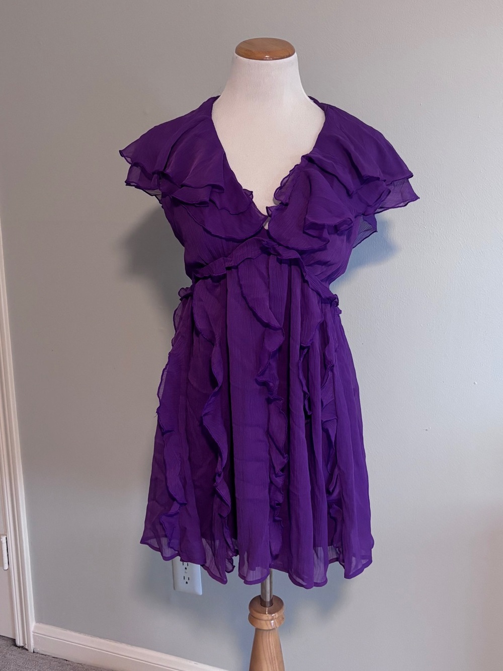ASOS Purple Ruffle V-Neck Mini Dress - Picture 2 of 5